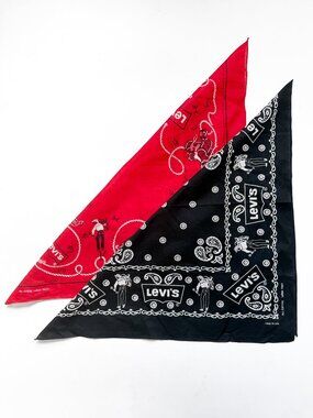 Vintage Levi’s Bandanas Western Cowboy Red Black Made in USA RARE